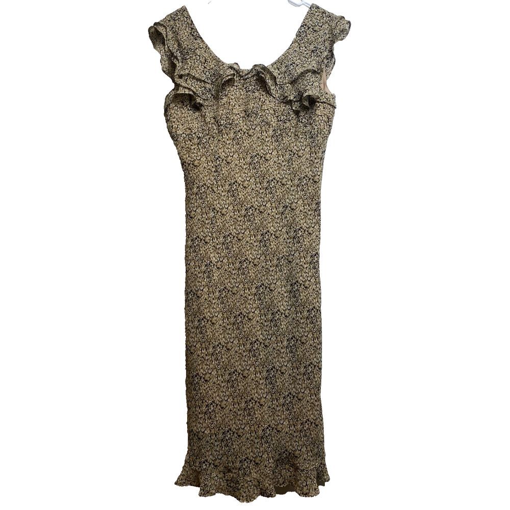 Expressions Dress Womens 12 Floral Shift Tan Brown Vintage Y2K Ruffles Ladies